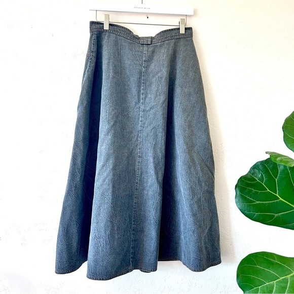 Lilia Smitty Vintage 90s Western Denim Swing Skirt M Gray - Picture 5 of 11